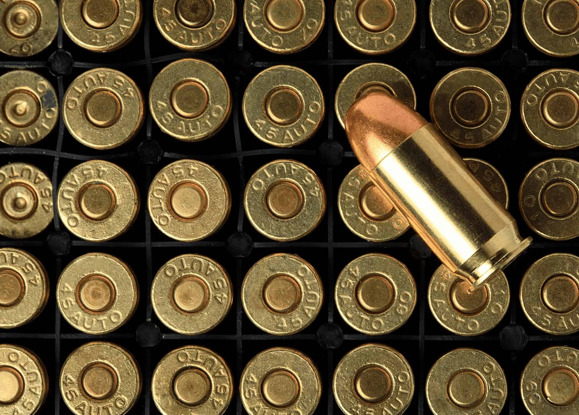 Close-up of .45 caliber cartridges